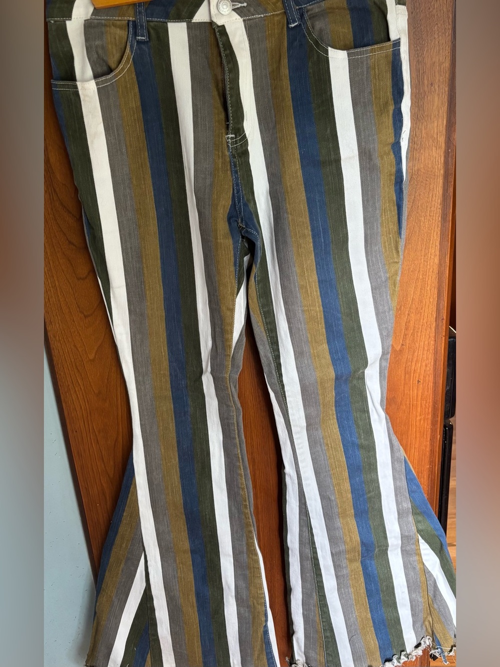 Striped Multicolor womens Jeans - Blue/Green/White